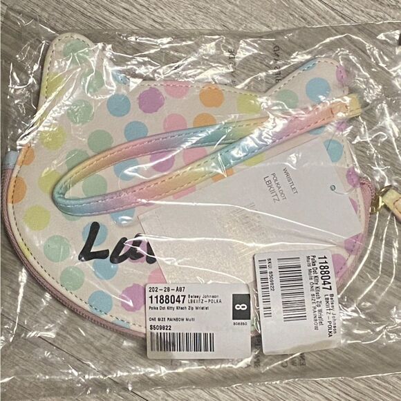 Luv Betsey Johnson Polka Dot Kitty Kitsch Clutch Wristlet Colorful - Picture 7 of 9